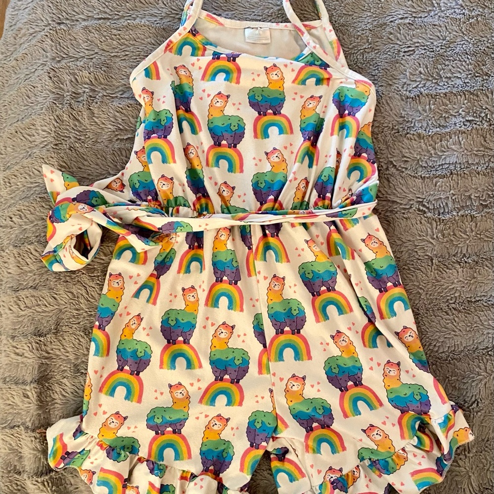 Colorful Llama and Rainbow Kids Romper